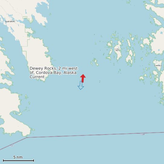 Map of Dewey Rocks, 2 mi west of, Cordova Bay, Alaska Current Prediction Station