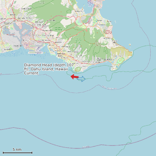 Map of Diamond Head (depth 107 ft), Oahu Island, Hawaii Current Prediction Station