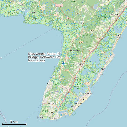 Map of Dias Creek, Route 47 bridge, Delaware Bay, New Jersey Tide Prediction Station