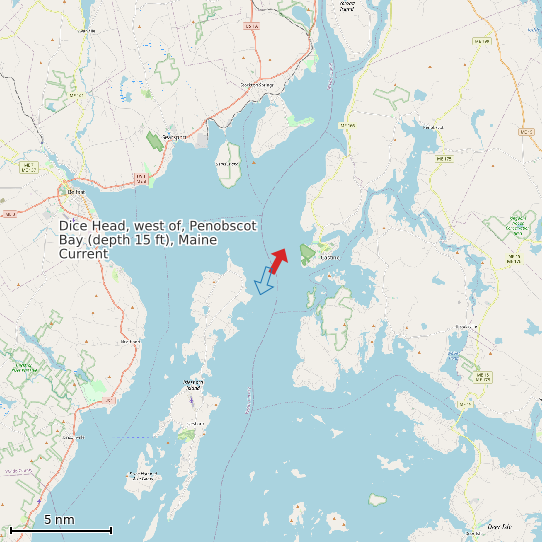 Map of Dice Head, west of, Penobscot Bay (depth 15 ft), Maine Current Prediction Station