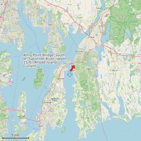 Map of Almy Point Bridge, south of, Sakonnet River (depth 15 ft), Rhode Island Current Prediction Station