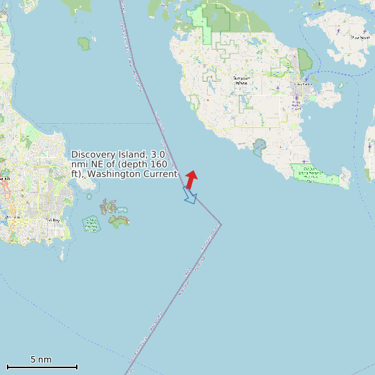 Map of Discovery Island, 3.0 nmi NE of (depth 160 ft), Washington Current Prediction Station