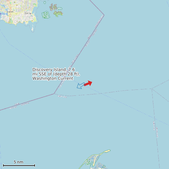 Map of Discovery Island, 7.6 mi SSE of (depth 28 ft), Washington Current Prediction Station