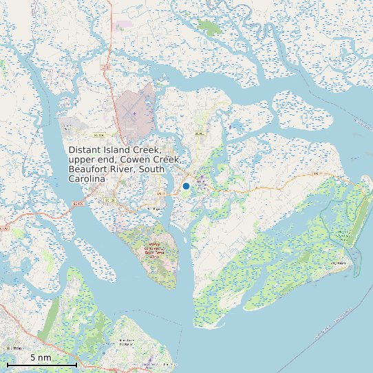 Map of Distant Island Creek, upper end, Cowen Creek, Beaufort River, South Carolina Tide Prediction Station