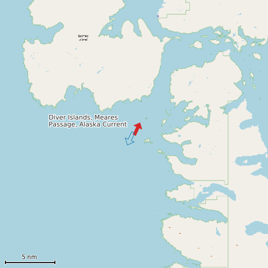 Map of Diver Islands, Meares Passage, Alaska Current Prediction Station