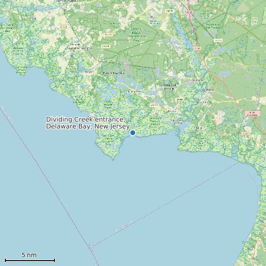 Map of Dividing Creek entrance, Delaware Bay, New Jersey Tide Prediction Station