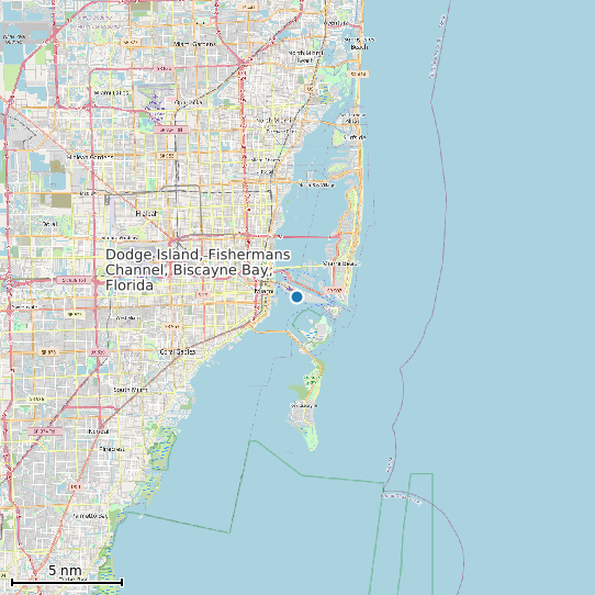 Map of Dodge Island, Fishermans Channel, Biscayne Bay, Florida Tide Prediction Station