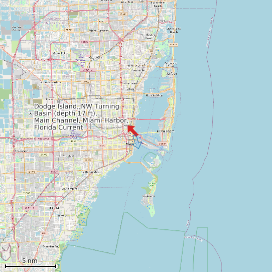 Map of Dodge Island, NW Turning Basin (depth 17 ft), Main Channel, Miami Harbor, Florida Current Prediction Station