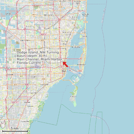 Map of Dodge Island, NW Turning Basin (depth 30 ft), Main Channel, Miami Harbor, Florida Current Prediction Station