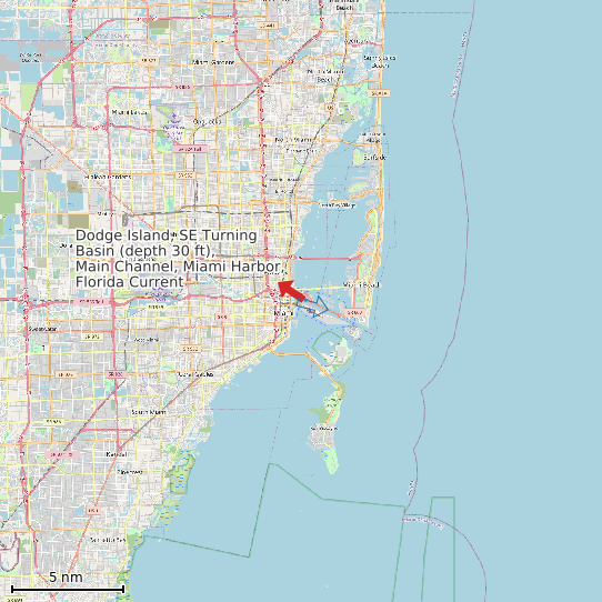 Map of Dodge Island, SE Turning Basin (depth 30 ft), Main Channel, Miami Harbor, Florida Current Prediction Station
