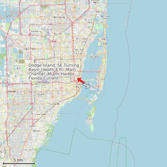 Map of Dodge Island, SE Turning Basin (depth 4 ft), Main Channel, Miami Harbor, Florida Current Prediction Station