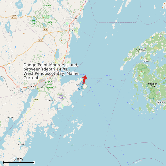 Map of Dodge Point-Monroe Island, between (depth 14 ft), West Penobscot Bay, Maine Current Prediction Station