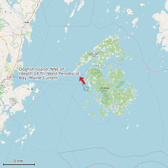 Map of Dogfish Island, NNE of (depth 14 ft), West Penobscot Bay, Maine Current Prediction Station