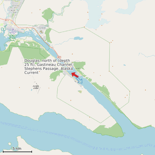 Map of Douglas, north of (depth 25 ft), Gastineau Channel, Stephens Passage, Alaska Current Prediction Station