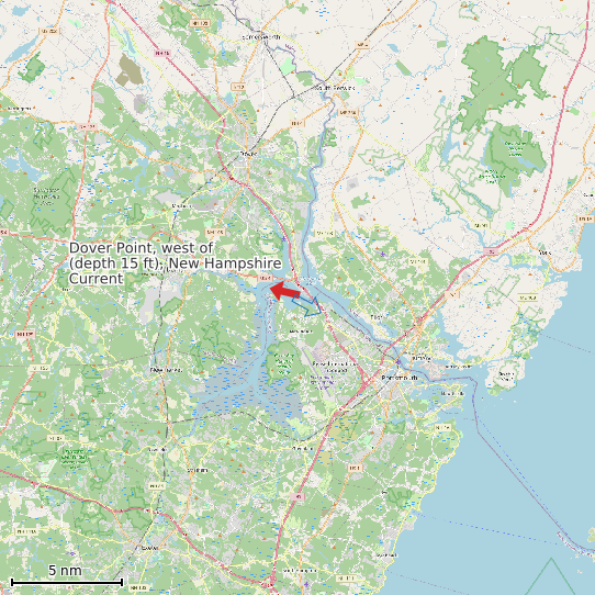 Map of Dover Point, west of (depth 15 ft), New Hampshire Current Prediction Station