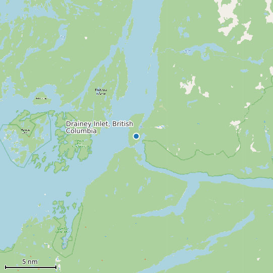 Map of Drainey Inlet, British Columbia Tide Prediction Station
