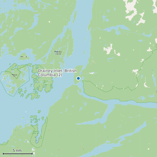 Map of Drainey Inlet, British Columbia (2) Tide Prediction Station