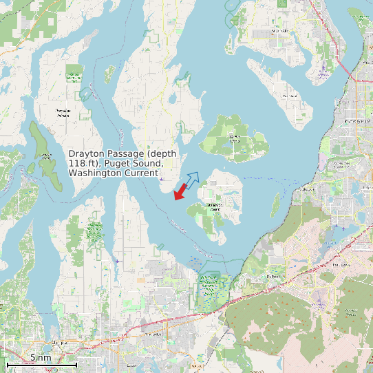 Map of Drayton Passage (depth 118 ft), Puget Sound, Washington Current Prediction Station