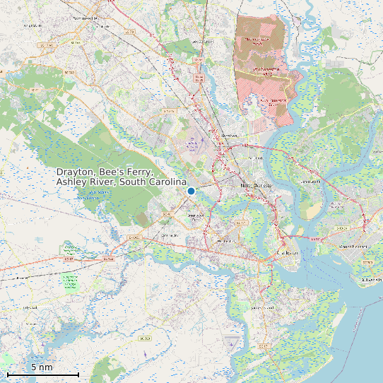 Map of Drayton, Bee's Ferry, Ashley River, South Carolina Tide Prediction Station