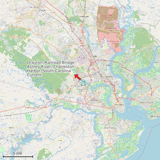 Map of Drayton, Railroad Bridge, Ashley River, Charleston Harbor, South Carolina Current Prediction Station