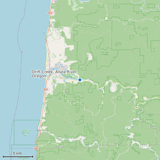 Map of Drift Creek, Alsea River, Oregon Tide Prediction Station