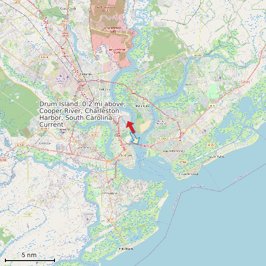 Map of Drum Island, 0.2 mi above, Cooper River, Charleston Harbor, South Carolina Current Prediction Station