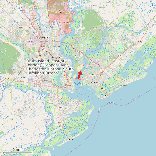 Map of Drum Island, east of (bridge), Cooper River, Charleston Harbor, South Carolina Current Prediction Station