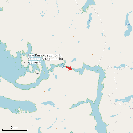 Map of Dry Pass (depth 6 ft), Sumner Strait, Alaska Current Prediction Station