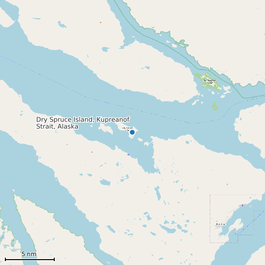 Map of Dry Spruce Island, Kupreanof Strait, Alaska Tide Prediction Station