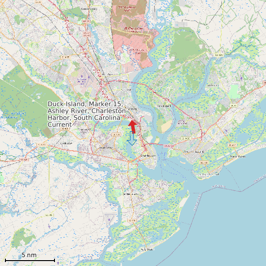 Map of Duck Island, Marker 15, Ashley River, Charleston Harbor, South Carolina Current Prediction Station