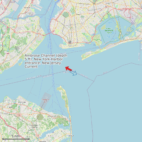 Map of Ambrose Channel (depth 5 ft), New York Harbor entrance, New Jersey Current Prediction Station