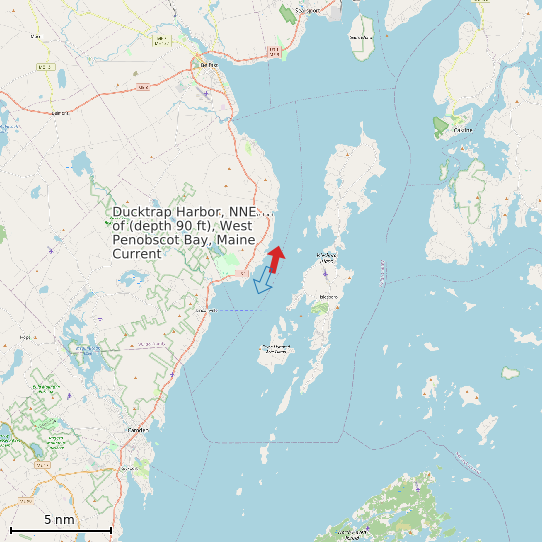 Map of Ducktrap Harbor, NNE of (depth 90 ft), West Penobscot Bay, Maine Current Prediction Station
