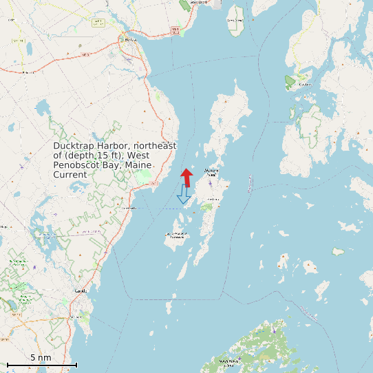 Map of Ducktrap Harbor, northeast of (depth 15 ft), West Penobscot Bay, Maine Current Prediction Station