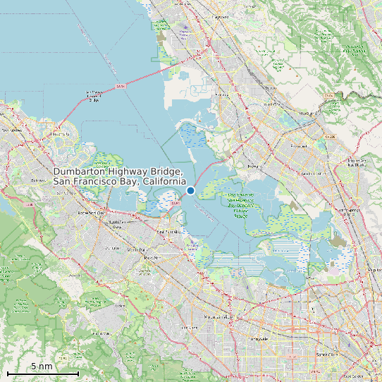 Map of Dumbarton Highway Bridge, San Francisco Bay, California Tide Prediction Station
