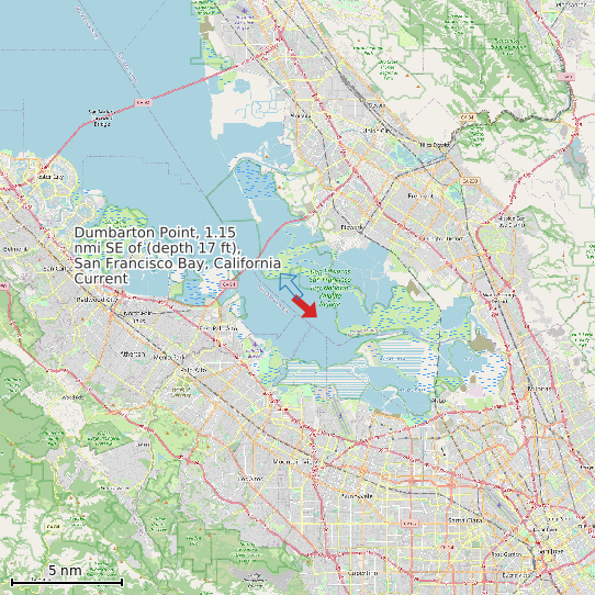 Map of Dumbarton Point, 1.15 nmi SE of (depth 17 ft), San Francisco Bay, California Current Prediction Station