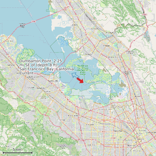 Map of Dumbarton Point, 2.25 mi SE of (depth 8 ft), San Francisco Bay, California Current Prediction Station