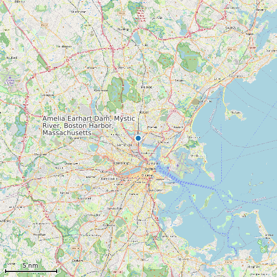 Map of Amelia Earhart Dam, Mystic River, Boston Harbor, Massachusetts Tide Prediction Station