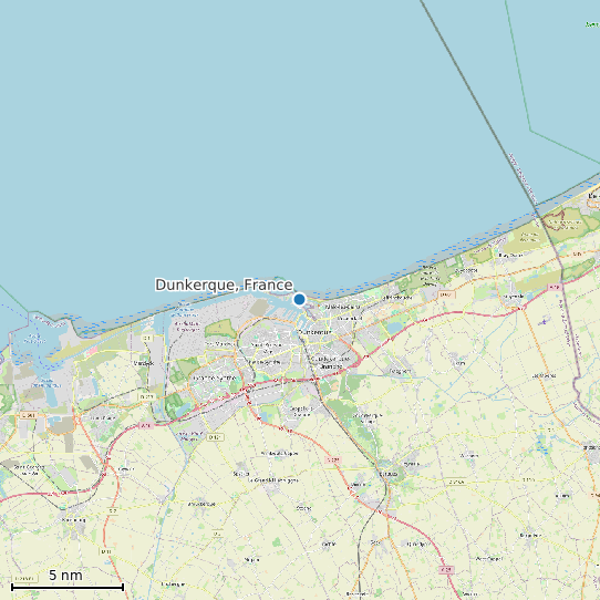 Map of Dunkerque, France Tide Prediction Station