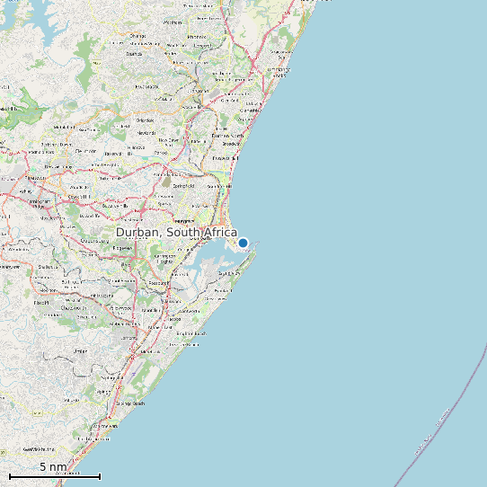 Map of Durban, South Africa Tide Prediction Station