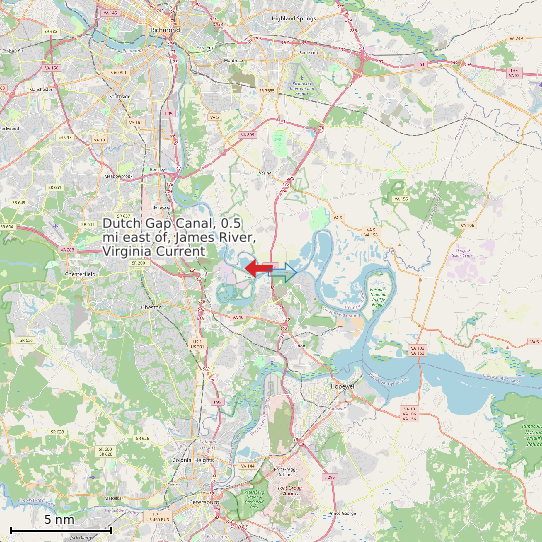 Map of Dutch Gap Canal, 0.5 mi east of, James River, Virginia Current Prediction Station