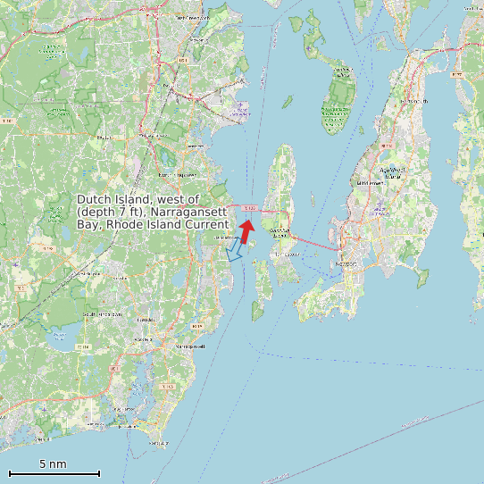 Map of Dutch Island, west of (depth 7 ft), Narragansett Bay, Rhode Island Current Prediction Station