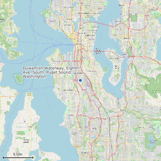 Map of Duwamish Waterway, Eighth Ave. South, Puget Sound, Washington Tide Prediction Station