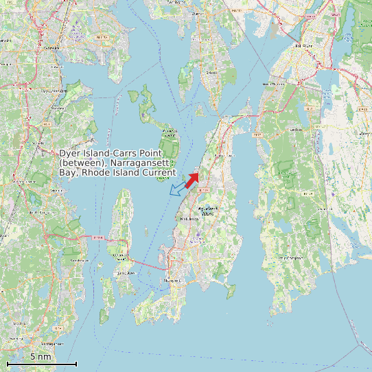 Map of Dyer Island-Carrs Point (between), Narragansett Bay, Rhode Island Current Prediction Station