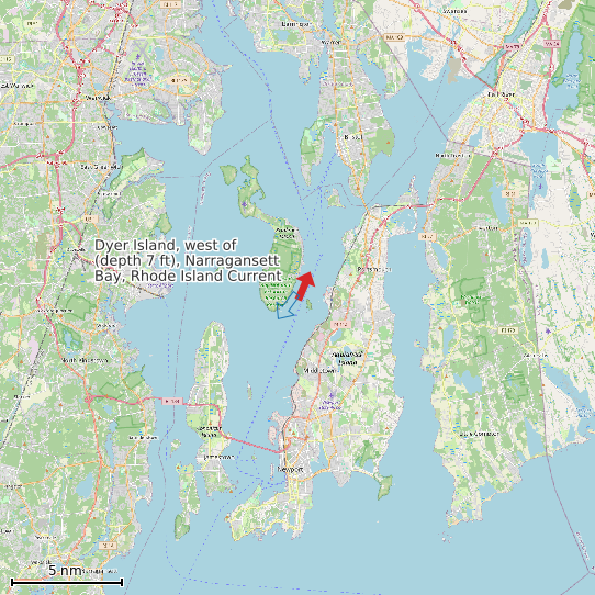 Map of Dyer Island, west of (depth 7 ft), Narragansett Bay, Rhode Island Current Prediction Station