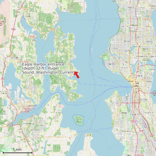 Map of Eagle Harbor entrance (depth 32 ft), Puget Sound, Washington Current Prediction Station