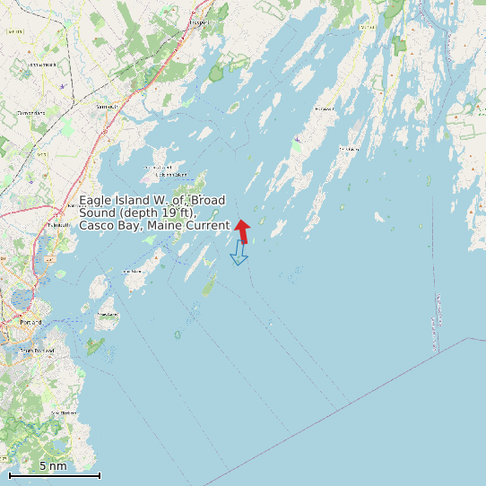 Map of Eagle Island W. of, Broad Sound (depth 19 ft), Casco Bay, Maine Current Prediction Station