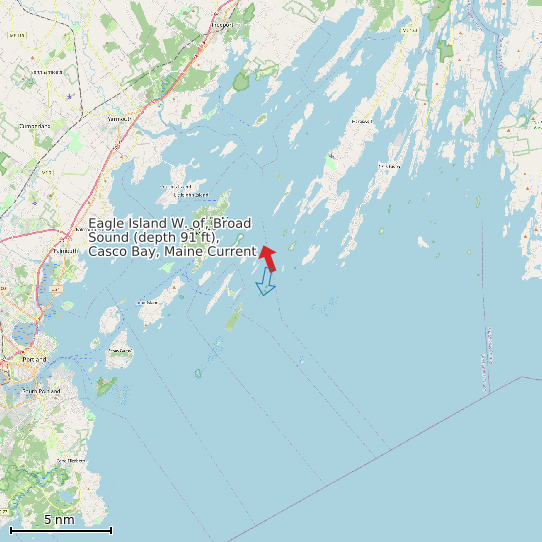 Map of Eagle Island W. of, Broad Sound (depth 91 ft), Casco Bay, Maine Current Prediction Station