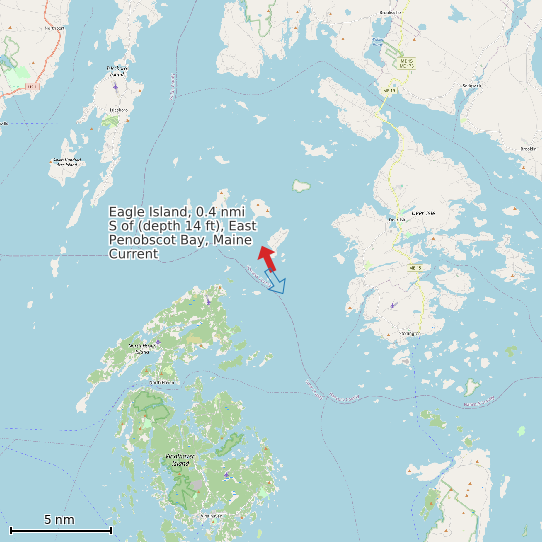 Map of Eagle Island, 0.4 nmi S of (depth 14 ft), East Penobscot Bay, Maine Current Prediction Station