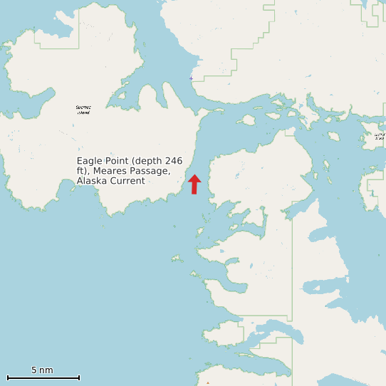 Map of Eagle Point (depth 246 ft), Meares Passage, Alaska Current Prediction Station