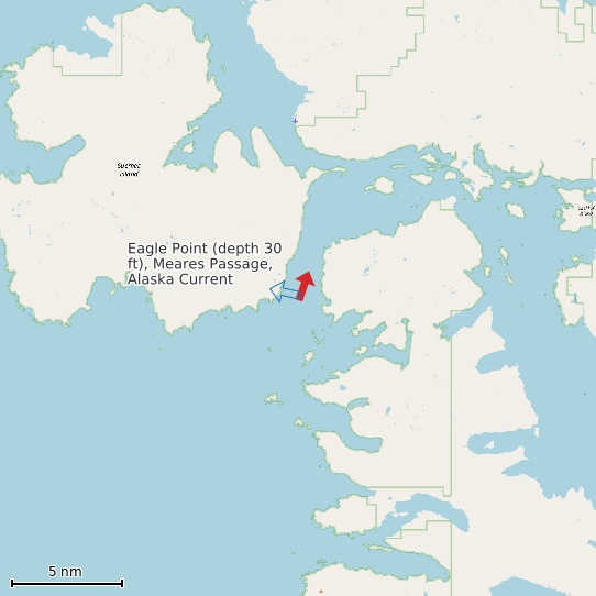 Map of Eagle Point (depth 30 ft), Meares Passage, Alaska Current Prediction Station